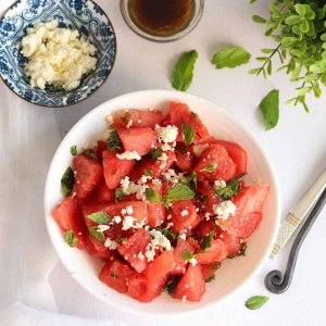 Watermelon and Feta Salad with Basil and Mint